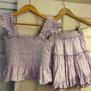 Hill House Lavender Striped Ruffle Top & skirt set